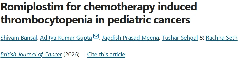 Shivam Bansal: Targeting Chemotherapy-Induced Thrombocytopenia in Children with Romiplostim 1 Shivam Bansal: Targeting Chemotherapy-Induced Thrombocytopenia in Children with Romiplostim