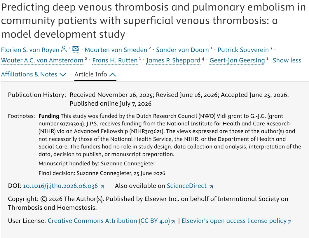Predicting DVT and PE After Superficial Venous Thrombosis - JTH 1 Predicting DVT and PE After Superficial Venous Thrombosis - JTH