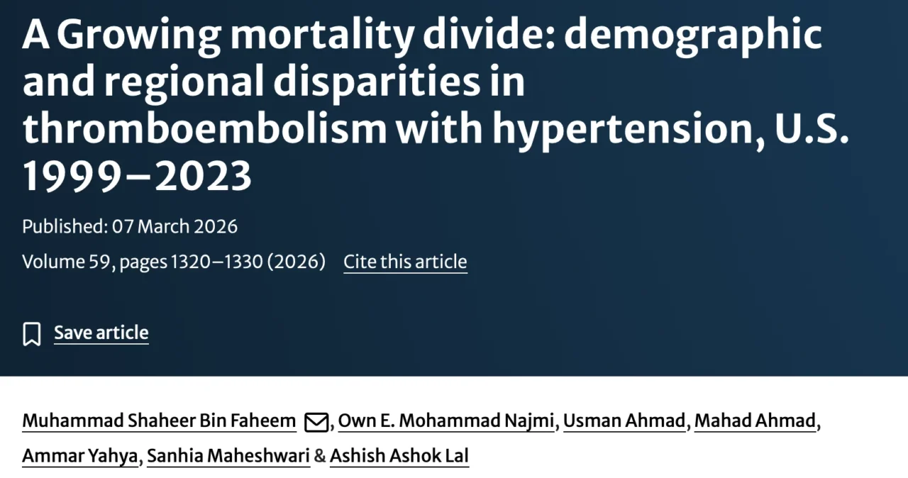 Muhammad Shaheer Bin Faheem: The Growing Mortality Divide in Thromboembolism and Hypertension 1 Muhammad Shaheer Bin Faheem: The Growing Mortality Divide in Thromboembolism and Hypertension