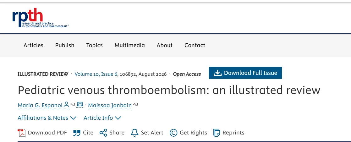 Maria Espanol: Comprehensive Review on Pediatric Venous Thromboembolism Now Available in RPTH