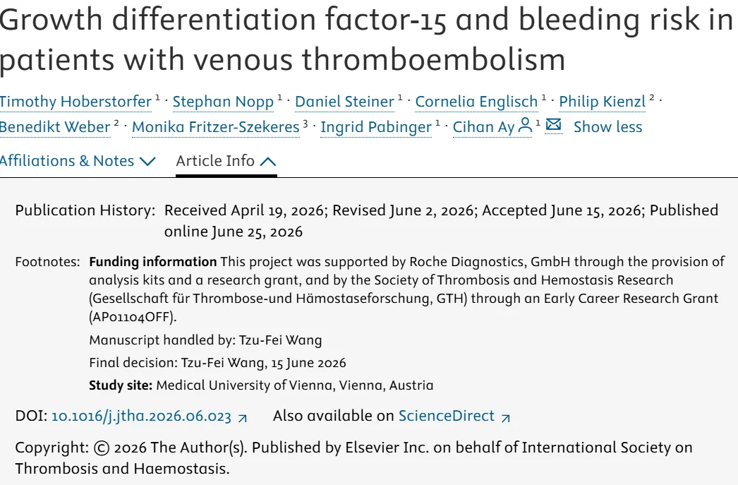 Can GDF-15 Predict Bleeding Risk in VTE? - JTH