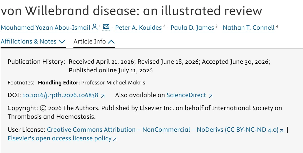 Yazan Abou-Ismail: 100 Years of von Willebrand Disease 1 Yazan Abou-Ismail: 100 Years of von Willebrand Disease