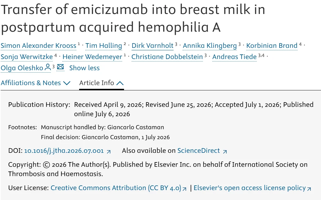 Emicizumab and Breastfeeding New Clinical Evidence - JTH