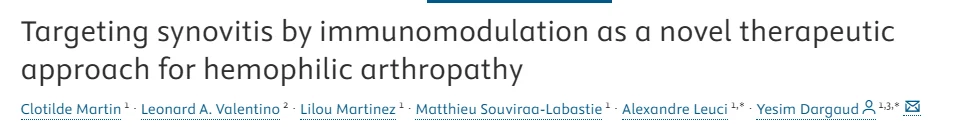 New Insights Into Hemophilic Arthropathy - CRH French Reference Center for Hemophilia Lyon