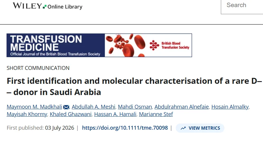 Maymoon Madkhali։ First Report of a Rare D– – Blood Phenotype in Saudi Arabia