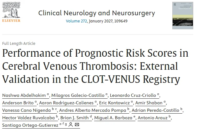 Andres Alberto Mercado Pompa: External Validation of Prognostic Risk Scores in Cerebral Venous Thrombosis 1 Andres Alberto Mercado Pompa