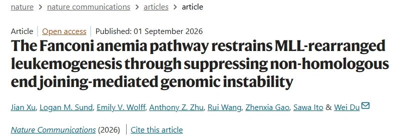 Wei Du: New Therapeutic Potential for PARP Inhibitors in MLL-Rearranged Leukemia 1 Wei Du