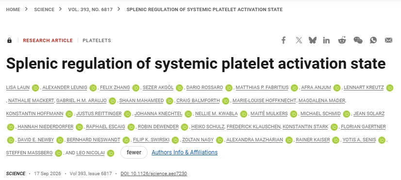 Felix Scholkmann: The Spleen Plays a Key Role in Regulating Platelet Activity 1 Felix Scholkmann