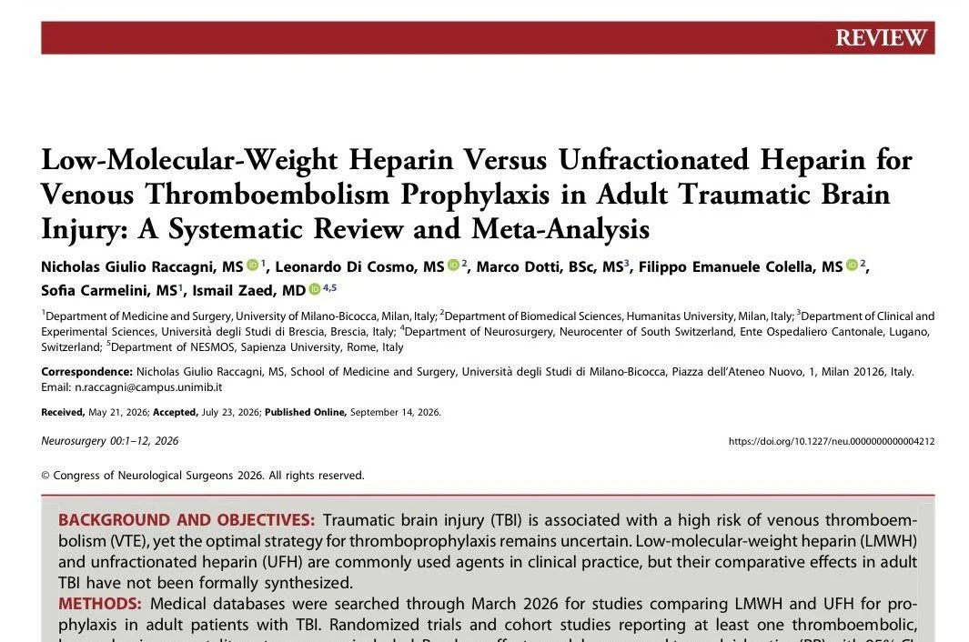 Nicholas Raccagni: Heparin for VTE Prevention After Traumatic Brain Injury