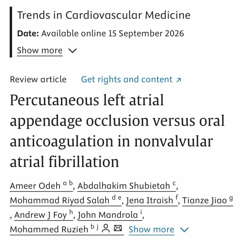 Abdalhakim Shubietah: pLAAO Fails Noninferiority to OAC in Landmark Meta-Analysis of 7 RCTs 1 Abdalhakim Shubietah