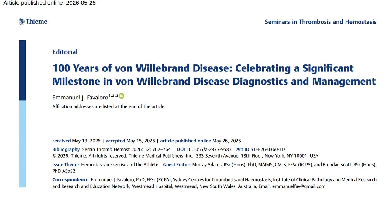 Emmanuel J Favaloro: 100 Years of VWD - A Special Virtual Issue 1 Emmanuel J Favaloro: 100 Years of VWD - A Special Virtual Issue