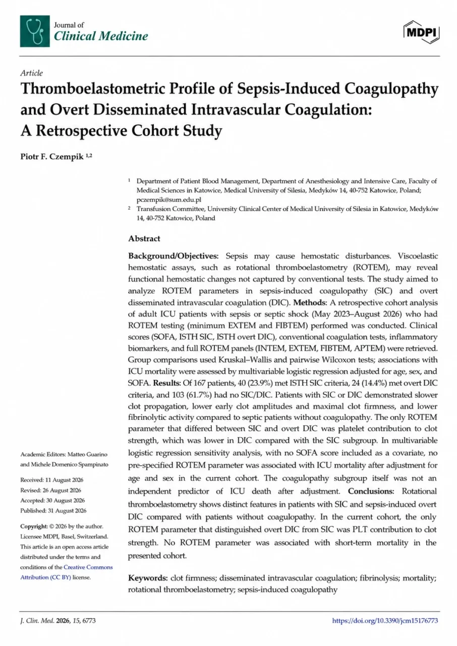 Piotr Czempik: ROTEM in Sepsis-Related Coagulopathy