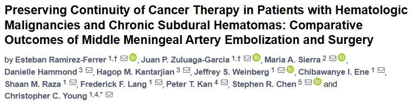 Christopher C. Young: MMA Embolization Shows Promise for Cancer Patients With Chronic Subdural Hematoma