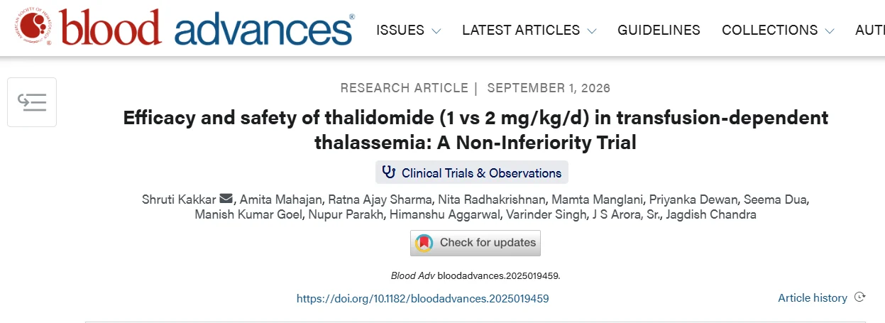 Himanshu Aggarwal: 1 mg/kg/d Thalidomide Non-Inferior to Standard Dose in Transfusion-Dependent Thalassemia 1 Himanshu Aggarwal