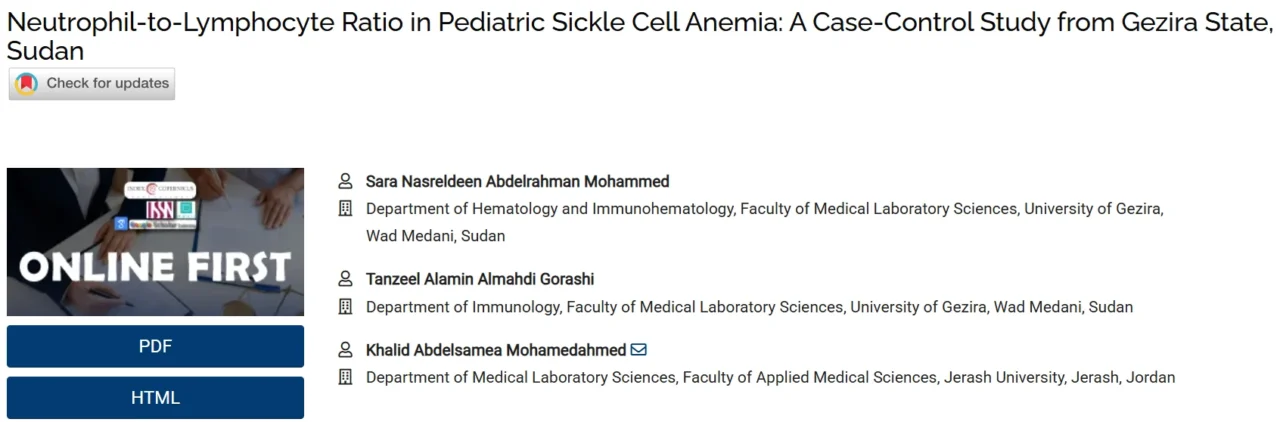 Khalid Abdelsamea Mohamedahmed: Routine Blood Parameters in Pediatric Sickle Cell Anemia
