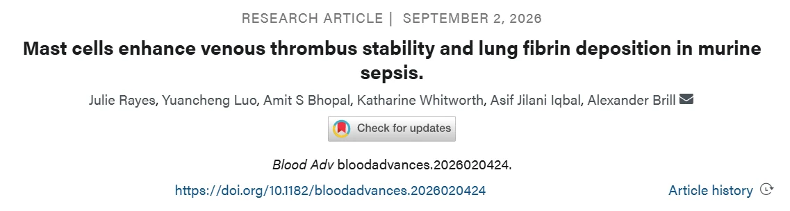 Julie Rayes: Sepsis Rewrites the Role of Mast Cells in Thrombosis 1 Alexander Brill, Julie Rayes