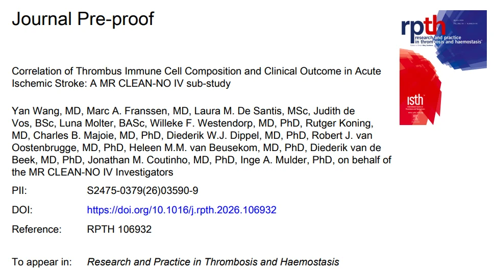 Judith de Vos: The Immune Composition of Thrombi in Ischemic Stroke 1 Judith de Vos: The Immune Composition of Thrombi in Ischemic Stroke