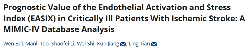 Nick Krontiris: EASIX Shows Prognostic Value in Critically Ill Patients With Ischemic Stroke 1 Nick Krontiris: EASIX Shows Prognostic Value in Critically Ill Patients With Ischemic Stroke