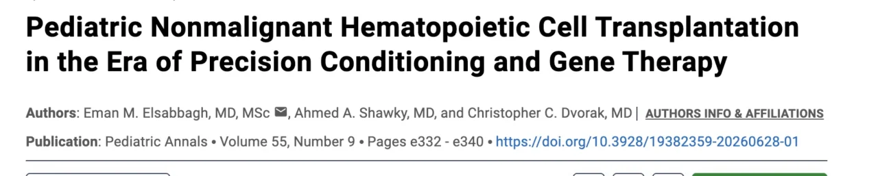 Eman M. Elsabbagh: Pediatric Nonmalignant HCT Enters the Era of Precision Conditioning and Gene Therapy