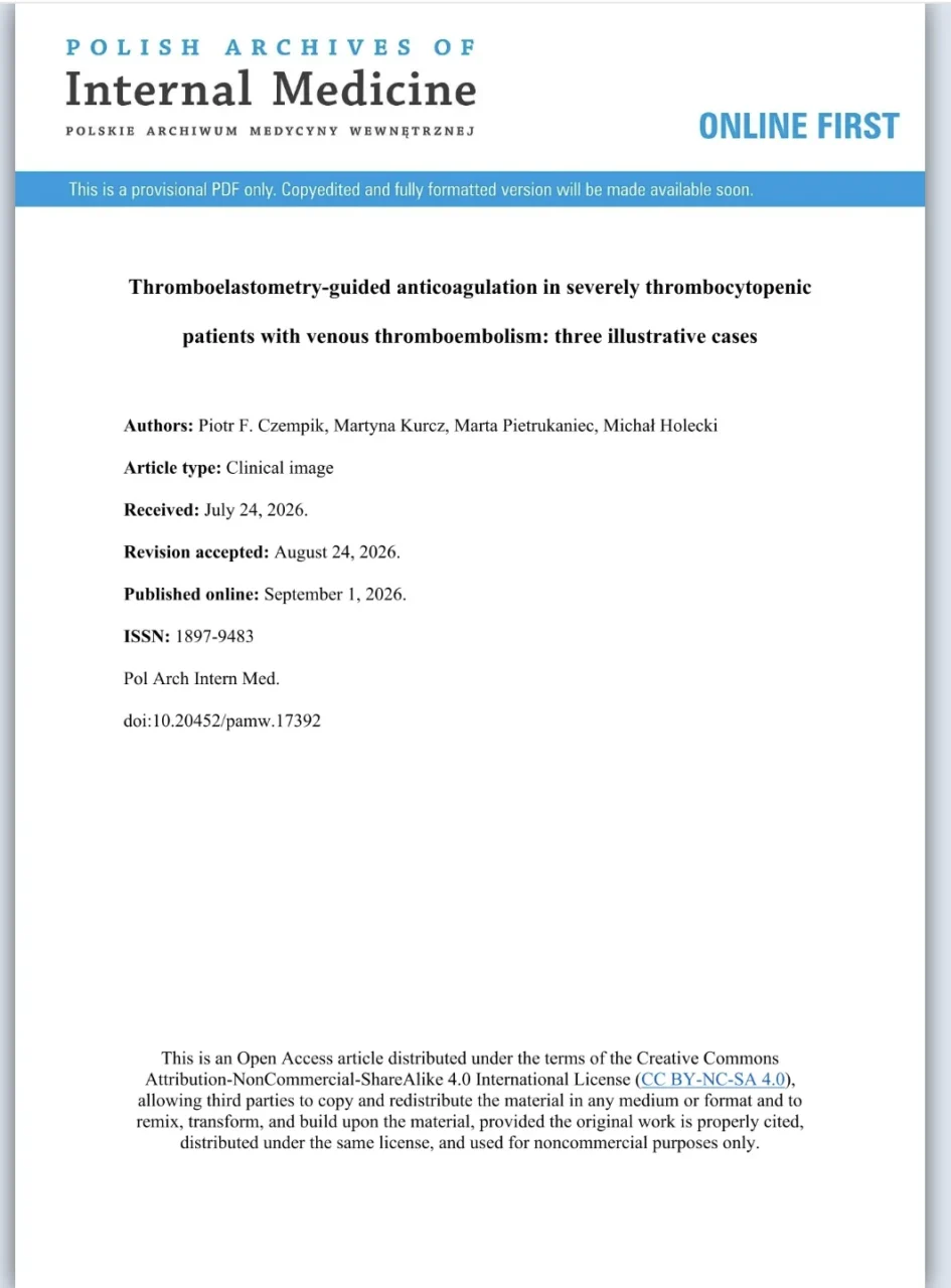 Piotr Czempik: ROTEM Guided Anticoagulation in Severe Thrombocytopenia and Acute VTE