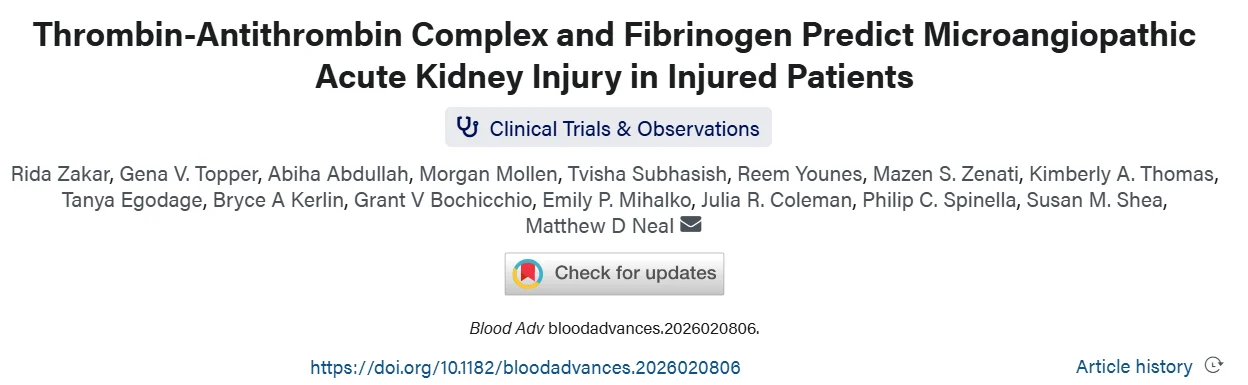 Susan Shea: Can Coagulation Changes Predict Kidney Injury After Trauma? 1 Susan Shea: Can Coagulation Changes Predict Kidney Injury After Trauma?