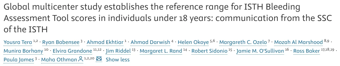 Maha Othman: ISTH-BAT Reference Ranges Validated Across Five Continents in Children