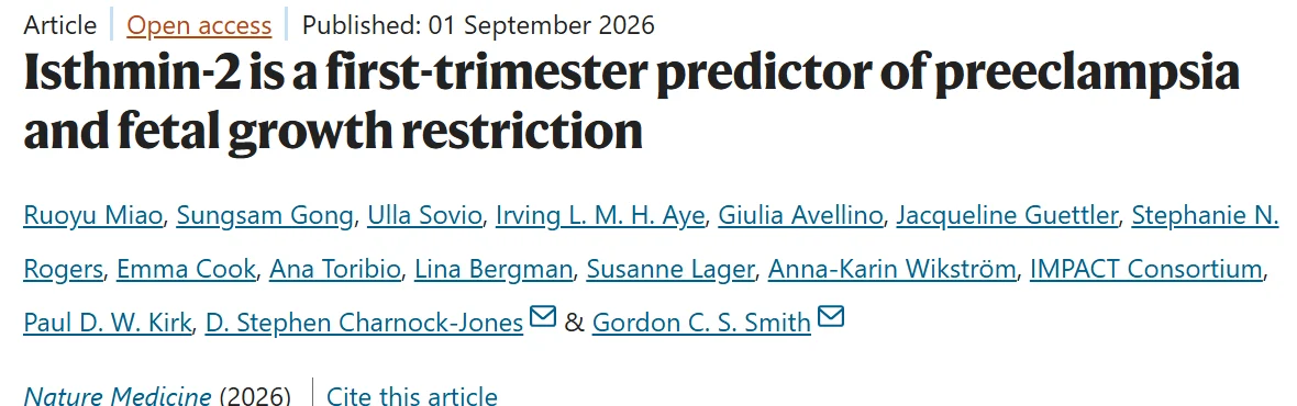 Susanne Lager: Isthmin-2 Emerges as an Early Predictor of Pregnancy Complications