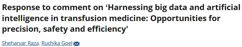 Sheharyar Raza: Managing Randomness in Artificial Intelligence for Transfusion Medicine