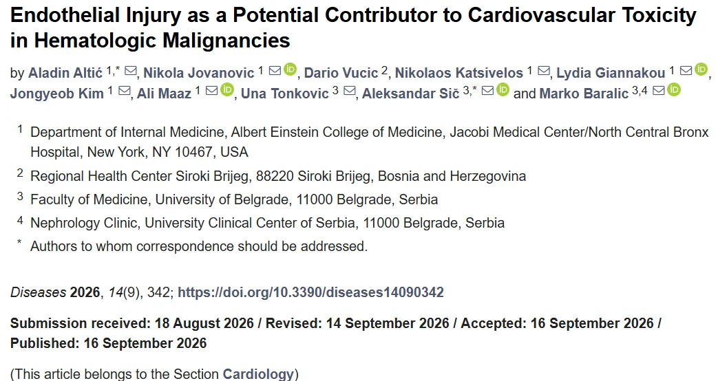 Aleksandar Sič: The Endothelium and Cardiovascular Toxicity in Blood Cancers 1 Aleksandar Sič: The Endothelium and Cardiovascular Toxicity in Blood Cancers