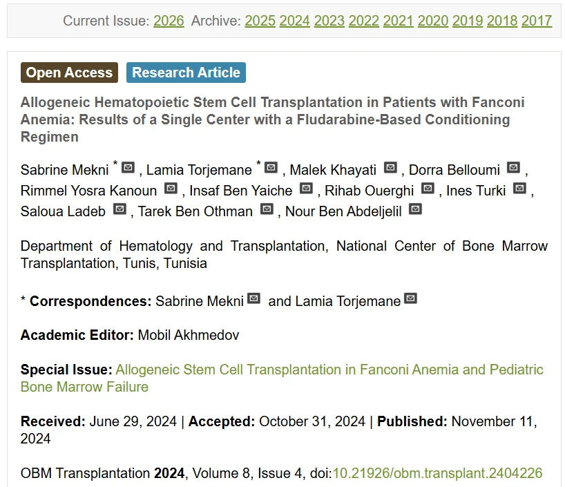 Sabrine Mekni: Advancing HSCT for Children With Fanconi Anemia 1 Sabrine Mekni