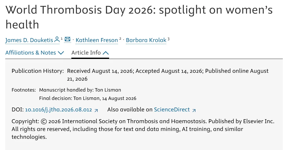 World Thrombosis Day 2026 Puts Women’s Health in Focus - JTH 1 World Thrombosis Day 2026 Puts Women’s Health in Focus - JTH