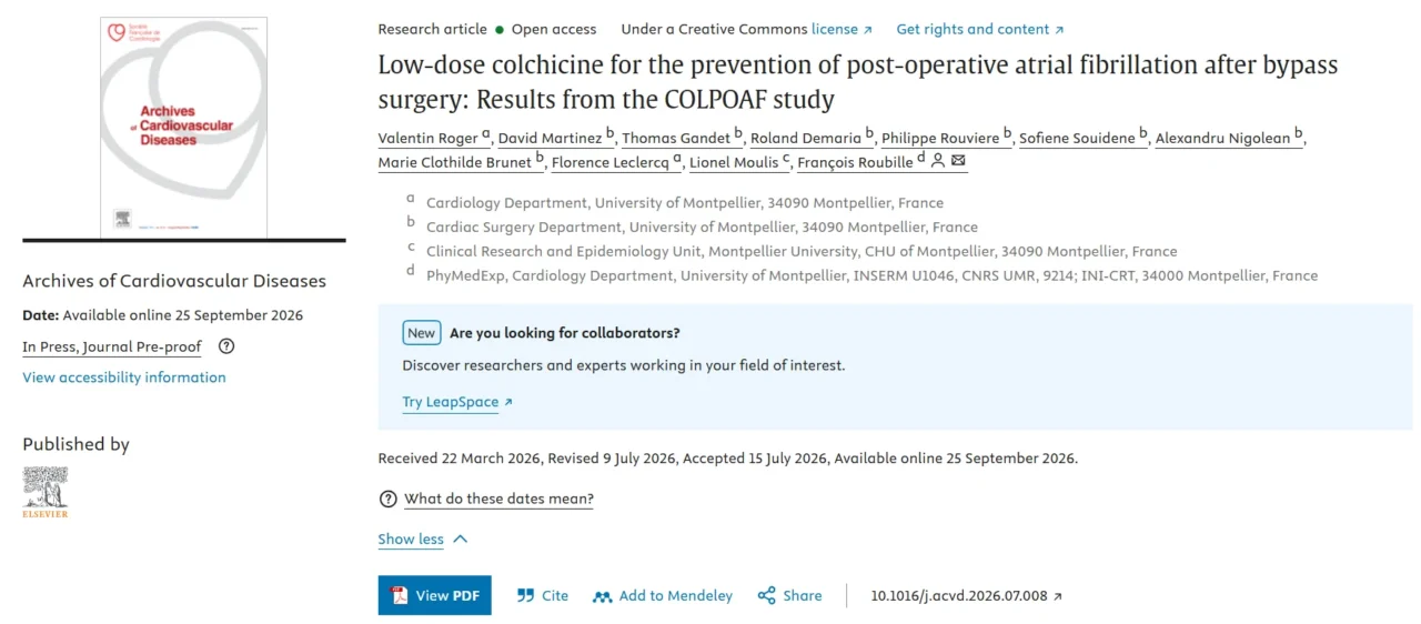 Francois Roubille: Can Low-Dose Colchicine Prevent Atrial Fibrillation After CABG? 1 Francois Roubille
