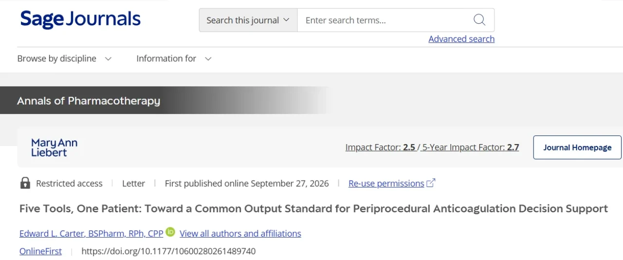 Edward Lee Carter: Why Periprocedural DOAC Guidance Needs a Common Output Standard 1 Edward Lee Carter