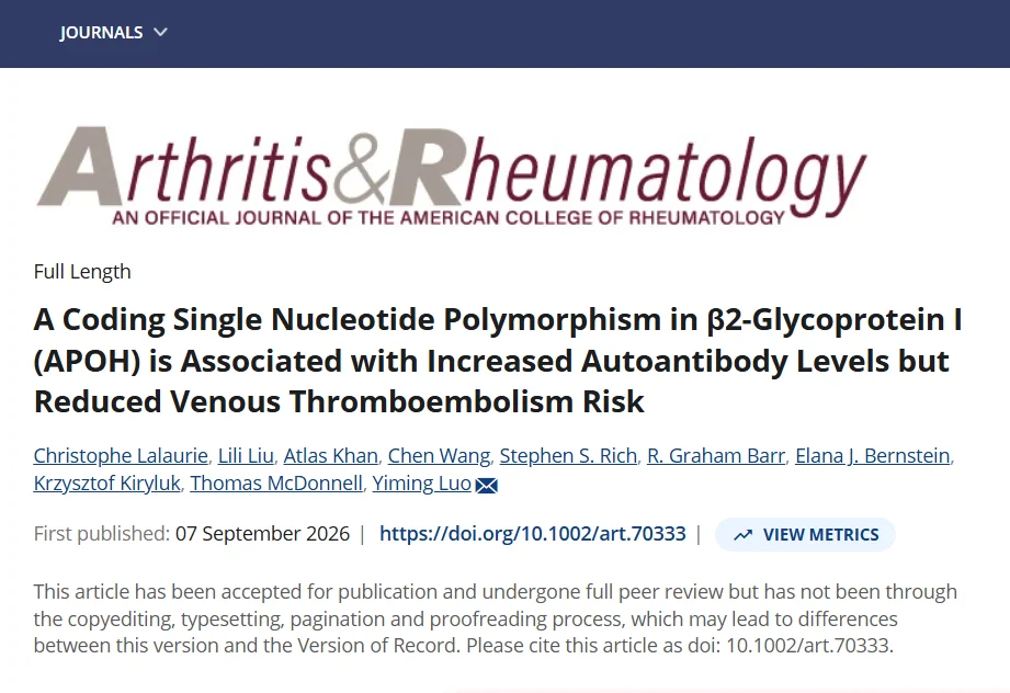 Yiming Luo: Anti-β2GPI GWAS Reveals a Paradox in Thrombotic Mechanisms