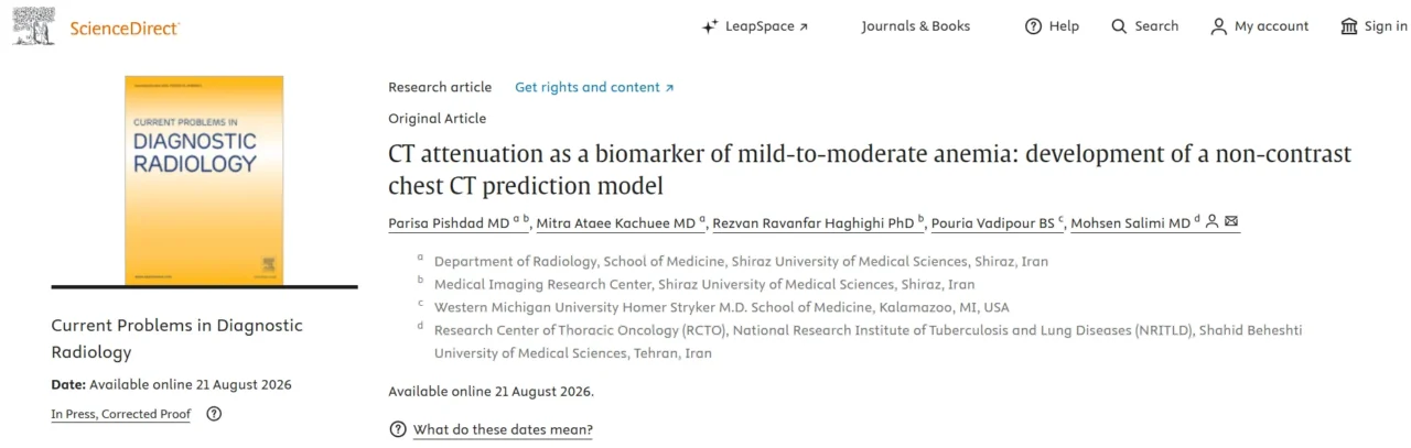Mohsen Salimi: Non-Contrast Chest CT as a Biomarker for Mild-to-Moderate Anemia