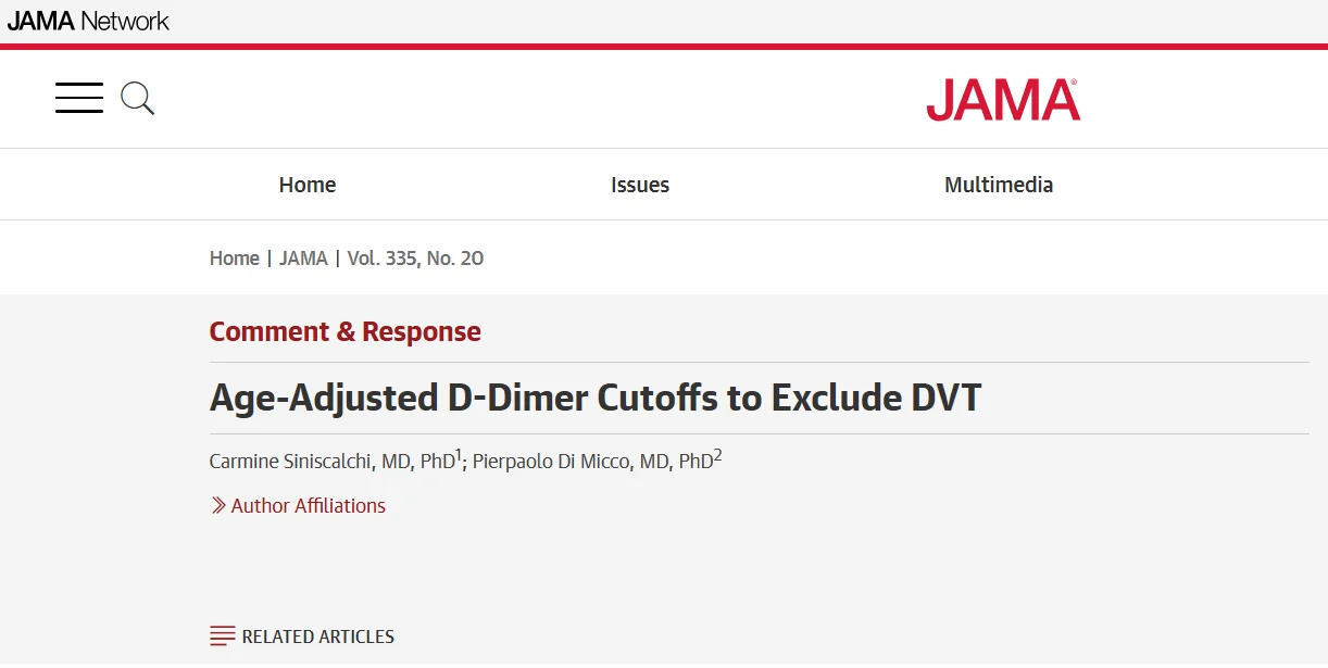 Carmine Siniscalchi: Age-Adjusted D-Dimer Cutoffs in DVT Diagnosis 1 Carmine Siniscalchi: Age-Adjusted D-Dimer Cutoffs in DVT Diagnosis