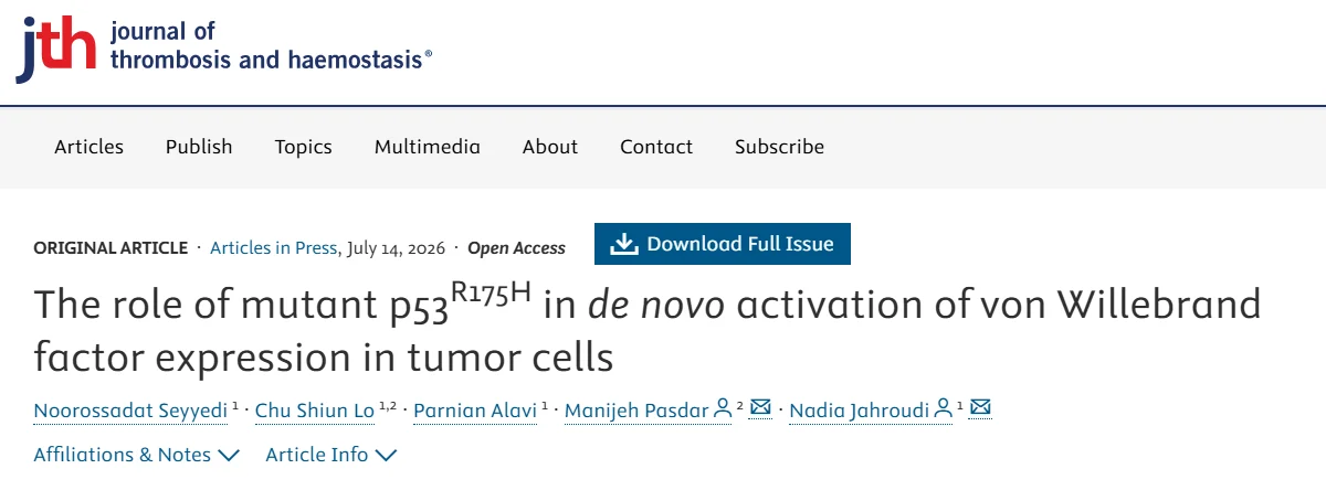 How Mutant p53 Hijacks VWF Expression in Tumor Cells - JTH