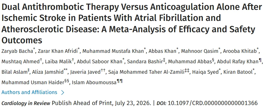 Saja Al-Zamili: Dual Antithrombotic Therapy After Ischemic Stroke in Atrial Fibrillation - A Meta-Analysis 1 Saja Al-Zamili: Dual Antithrombotic Therapy After Ischemic Stroke in Atrial Fibrillation - A Meta-Analysis