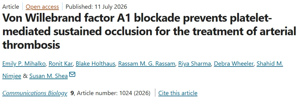 Susan Shea։ VWF A1 Blockade Emerges as a Novel Strategy for Arterial Thrombosis