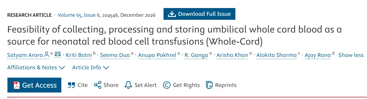 Satyam Arora: Umbilical Cord Blood for Neonatal Transfusions