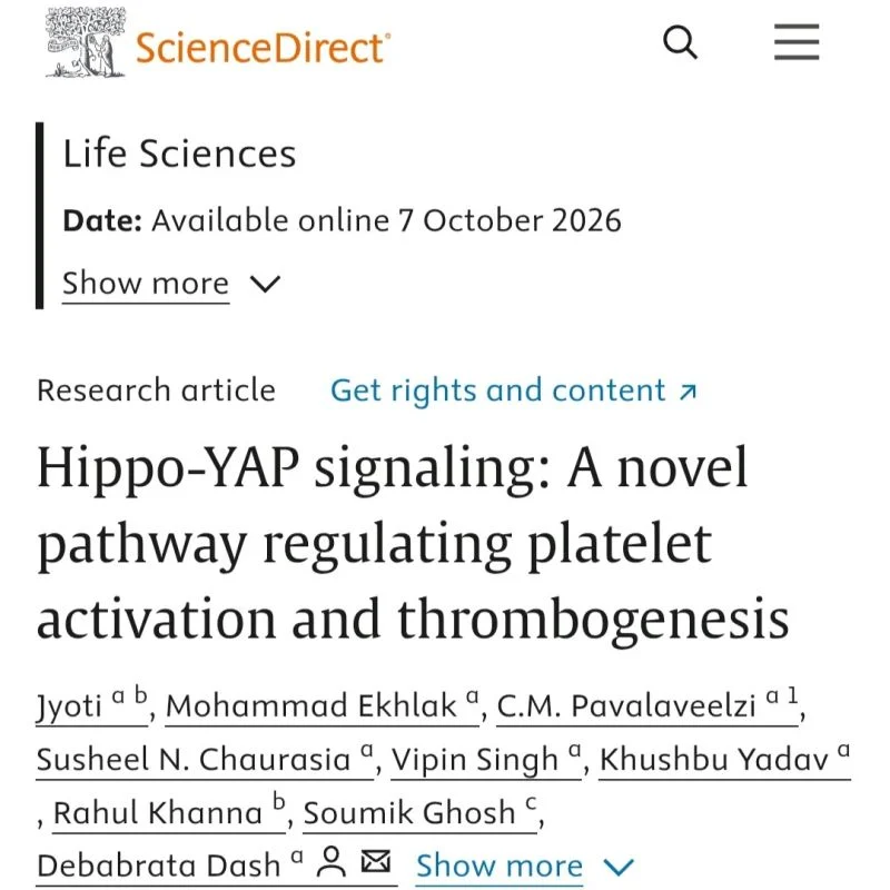 Vipin Singh: New Publication on Hippo-YAP Signaling and Platelet Activation 1 Vipin Singh