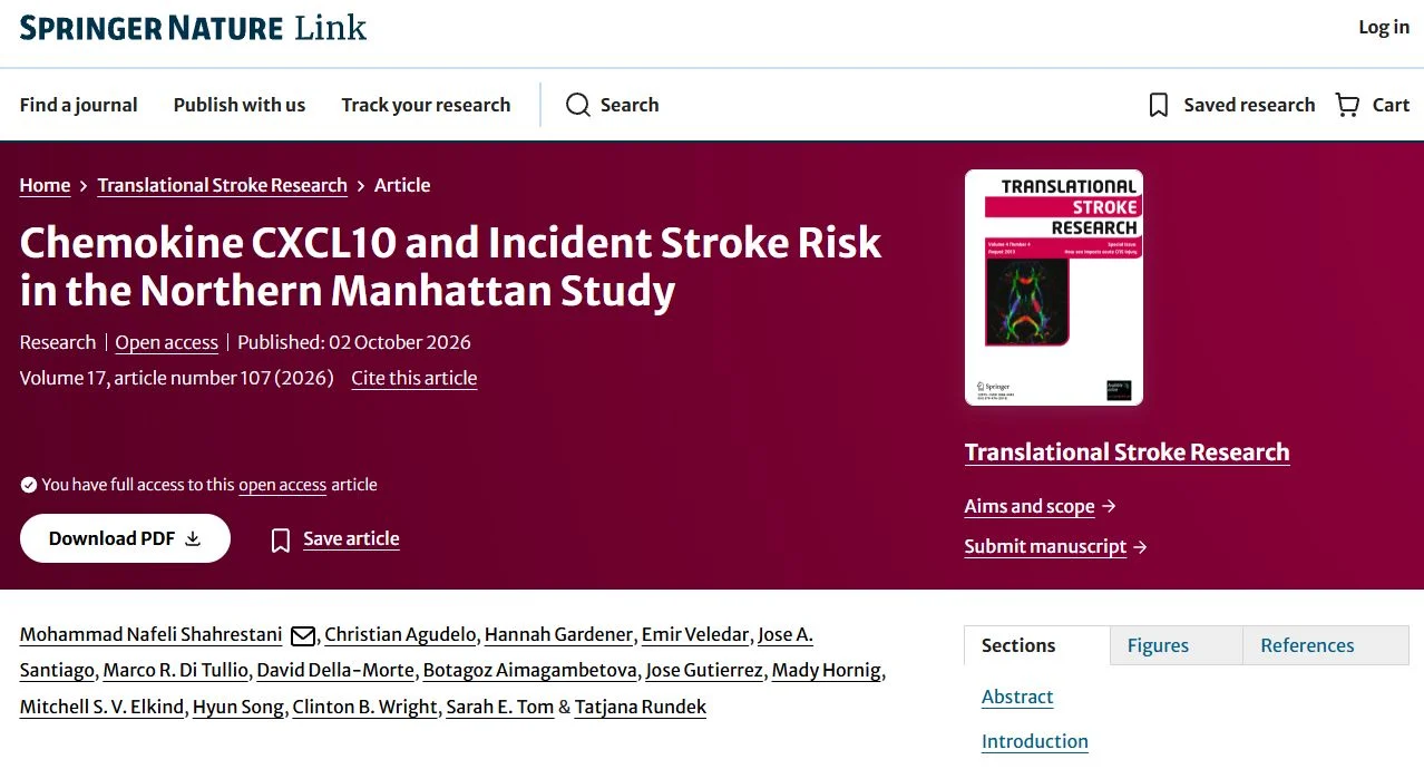 Mohammad Nafeli Shahrestani: CXCL10 Associated With Increased Long-Term Risk of Ischemic Stroke 1 Mohammad Nafeli Shahrestani