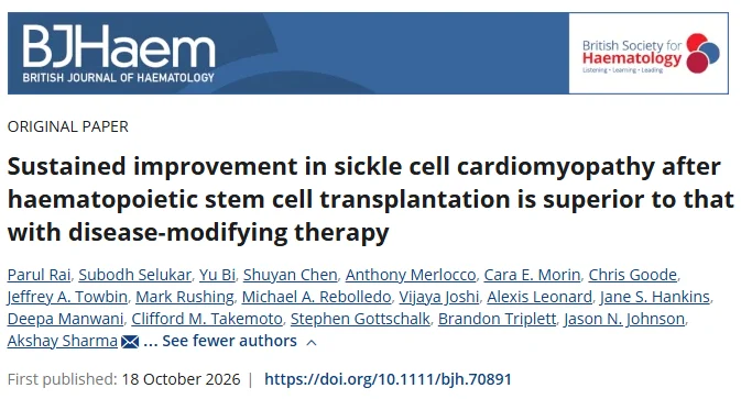 Akshay Sharma: HSCT Leads to Sustained Improvements in Sickle Cell Cardiomyopathy for Up to 3 Years 1 Akshay Sharma