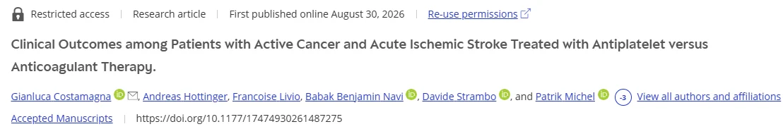 Antiplatelets May Be a Strong Option After Ischemic Stroke in Active Cancer - International Journal of Stroke 1 International Journal of Stroke
