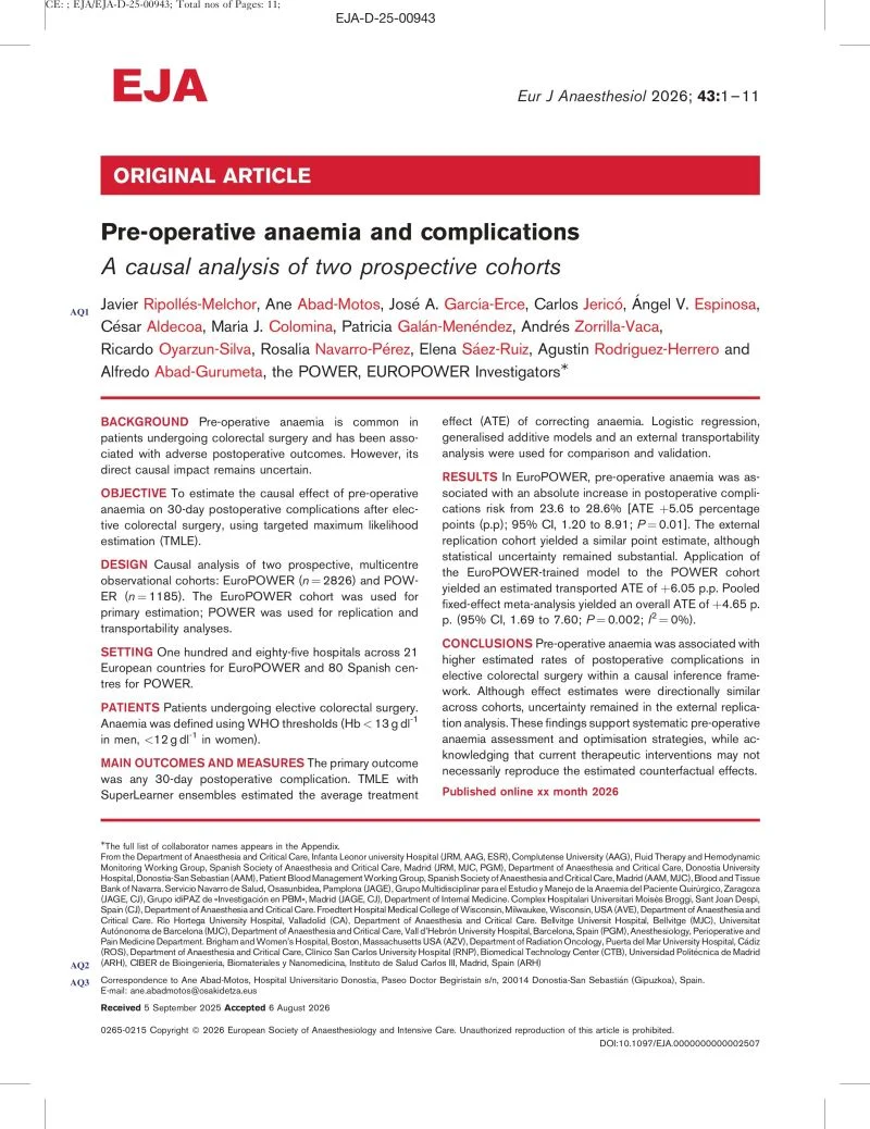 José Antonio García Erce: Preoperative Anemia Emerges as a Modifiable Surgical Risk in New POWER Study