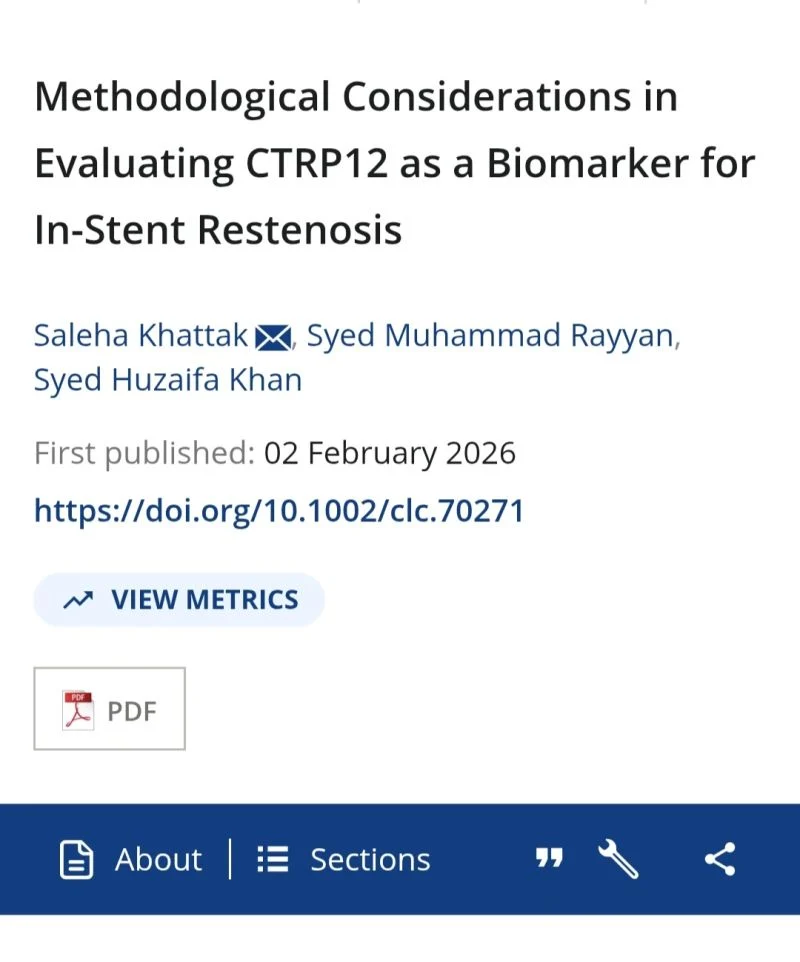 Syed Huzaifa Khan: Rethinking CTRP12 as a Biomarker for In Stent Restenosis 1 Syed Huzaifa Khan: Rethinking CTRP12 as a Biomarker for In Stent Restenosis