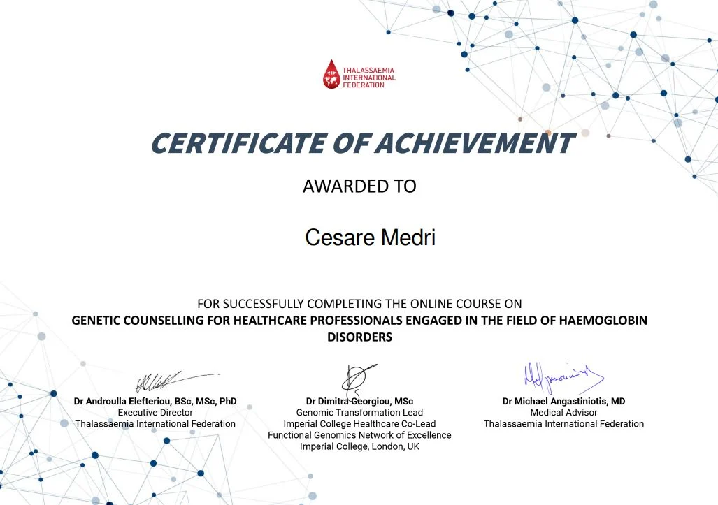 Cesare Medri: A New Learning Achievement in Haemoglobin Disorder Care
