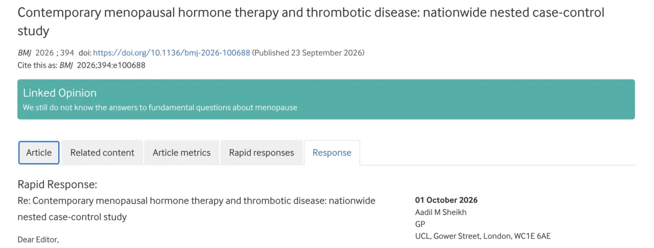 Aadil Sheikh: Menopausal Hormone Therapy and Thrombosis Rethinking Route Dose and Risk
