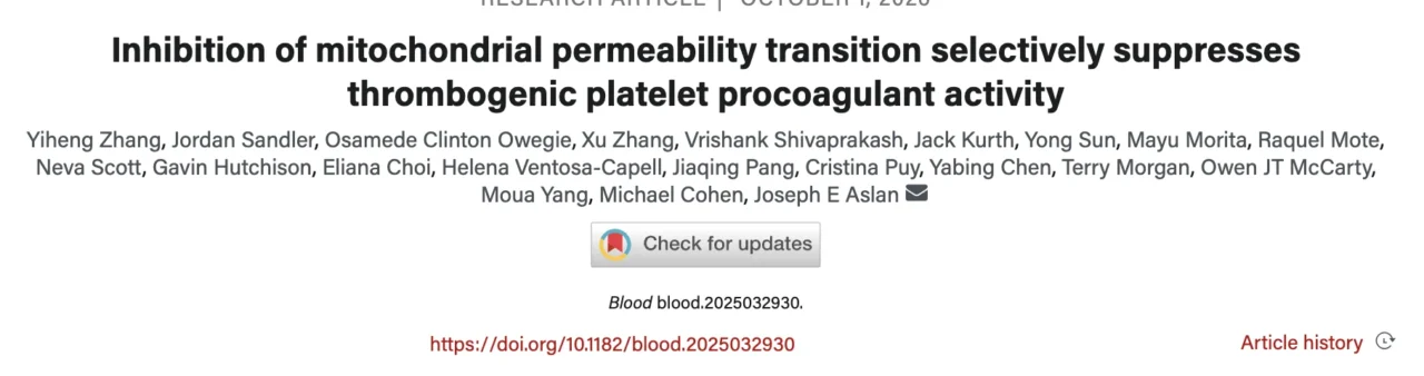 Joseph Aslan: mPTP Inhibition Targets Platelet Procoagulant Activity and Thrombosis 1 Joseph Aslan: mPTP Inhibition Targets Platelet Procoagulant Activity and Thrombosis