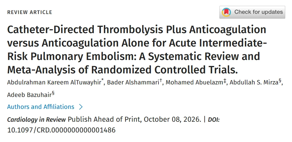Adeeb Bazuhair: New Evidence for Catheter Directed Thrombolysis in Acute PE 1 Adeeb Bazuhair: New Evidence for Catheter Directed Thrombolysis in Acute PE